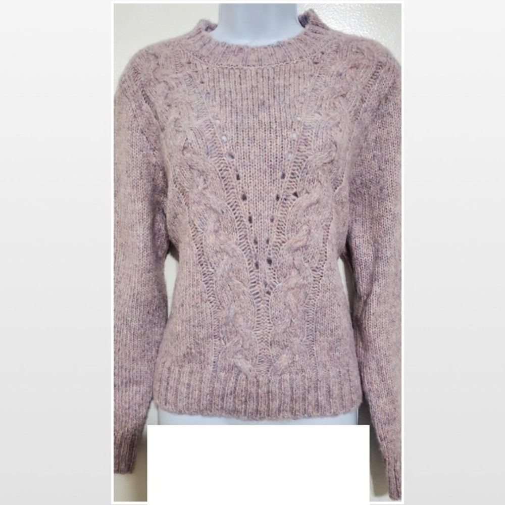 New Purple & Pink Cable Chunky Knit Cropped Pullover Sweater - Picture 3 of 16
